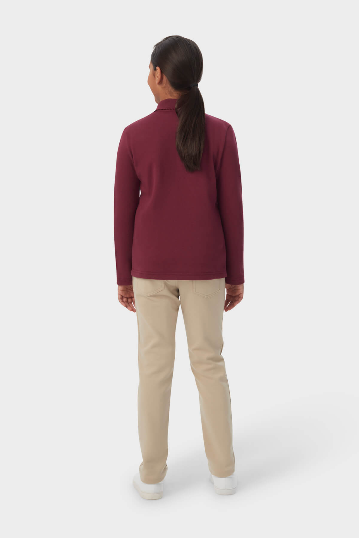 Long Sleeve Fitted Interlock Polo with Picot Collar (Feminine Fit) - French Tooast